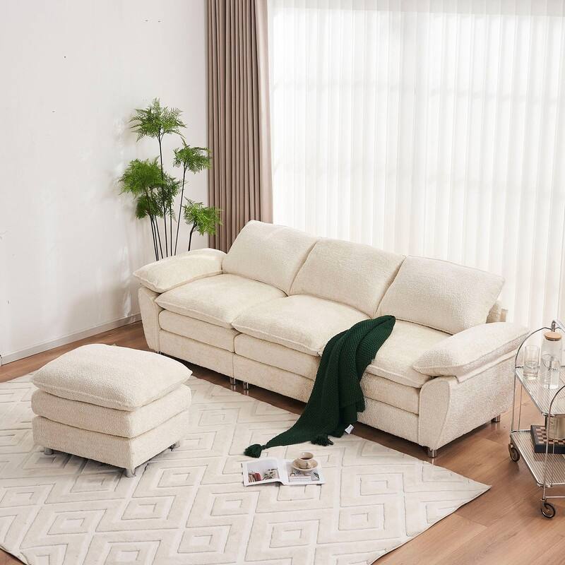 102" Three-seat Chenille L-shaped Sectional Sofa with Ottoman