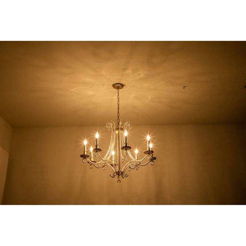 Antique Brushed Silver 8 - Light Crystal Traditional Candle-Style Chandelier - Antique Brushed Sliver