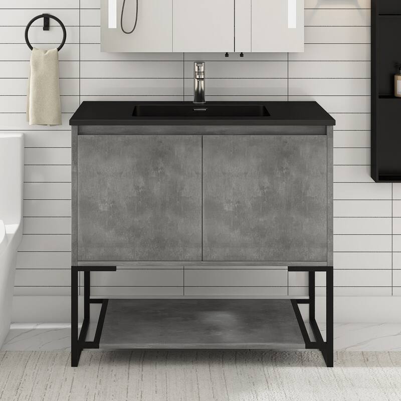 36-inch Freestanding Bath Vanity with Cultured Mable Top - Charcoal Gray with Black Top