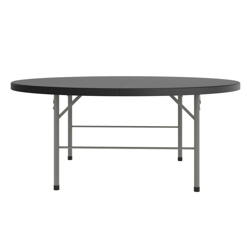 5.89-Foot Round Bi-Fold Plastic Banquet Folding Table with Handle - 70.75"D x 70.75"W x 29"H