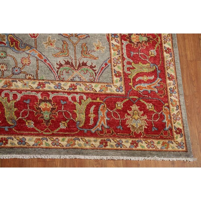 Vegetable Dye Ziegler Area Rug Handmade Green Floral Wool Carpet - 7'11" x 9'10"