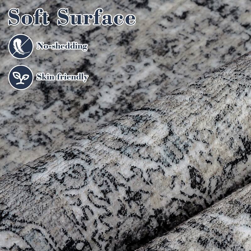 Machine Washable Area Rug Vintage Medallion Rugs Non Slip Low Pile Bedroom Rug