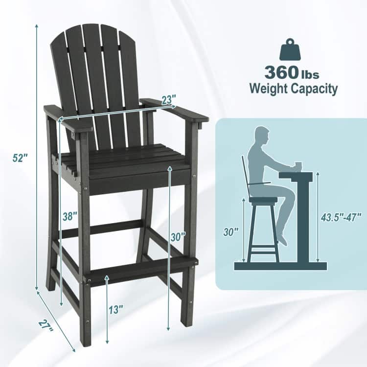 30 Inches Counter Height Outdoor HDPE Bar Stool with Armrests and Footrest - 27" x 23" x 52"