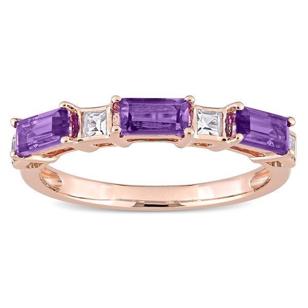 Miadora 10k Rose Gold Baguette & Square Amethyst & White Topaz Stackable Eternity Wedding Band Ring. Opens flyout.