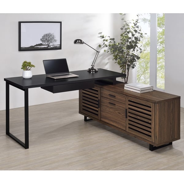 Rodger Black and Walnut L-Shape Office Computer Desk - Bed Bath ...