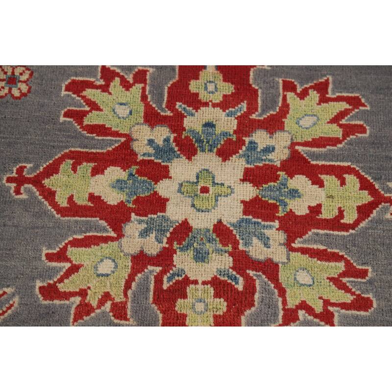 Hand Knotted Oriental 100% Wool Carpet Traditional Geometric Greys & Charcoal Kazak Area Rug - 11' 11'' X 9' 0''