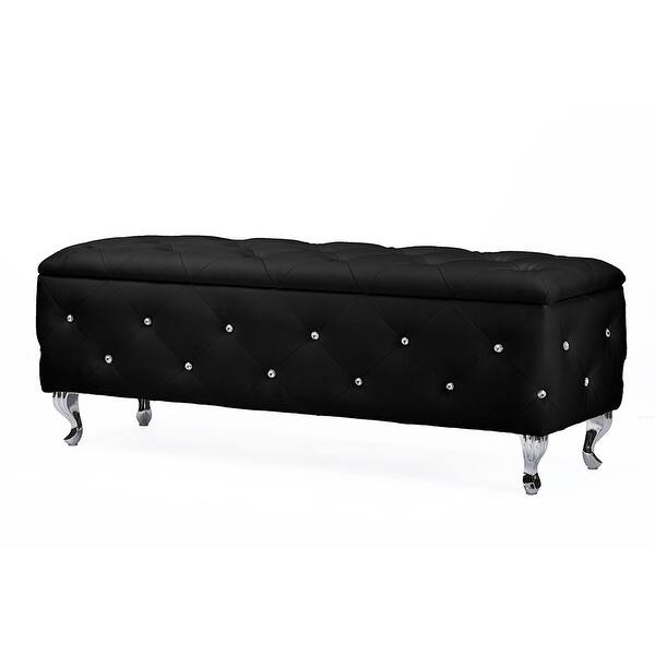 Shop Seine Black Leather Crystal Tufted Contemporary Storage