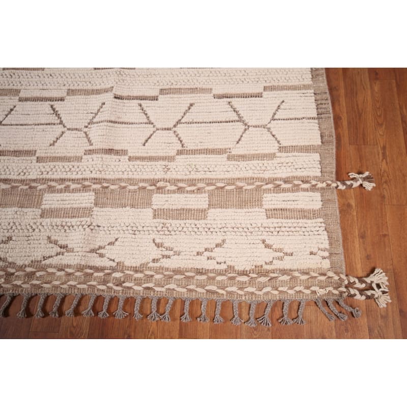Moroccan Oriental Large Area Rug Hand-Knotted Abstract Wool Carpet - 10'1"x 13'9"