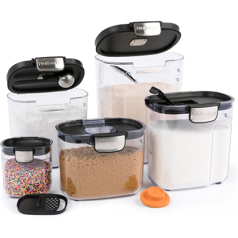 ProKeeper+ 9 Piece Clear Plastic Airtight Food Flour and Sugar Baker's Kitchen Storage Organization Container