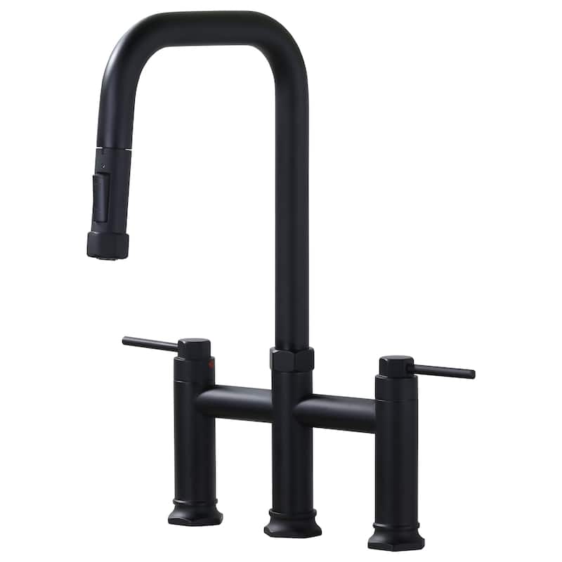 WOWOW Double Handle Pull Down Kitchen Faucet - Matte Black