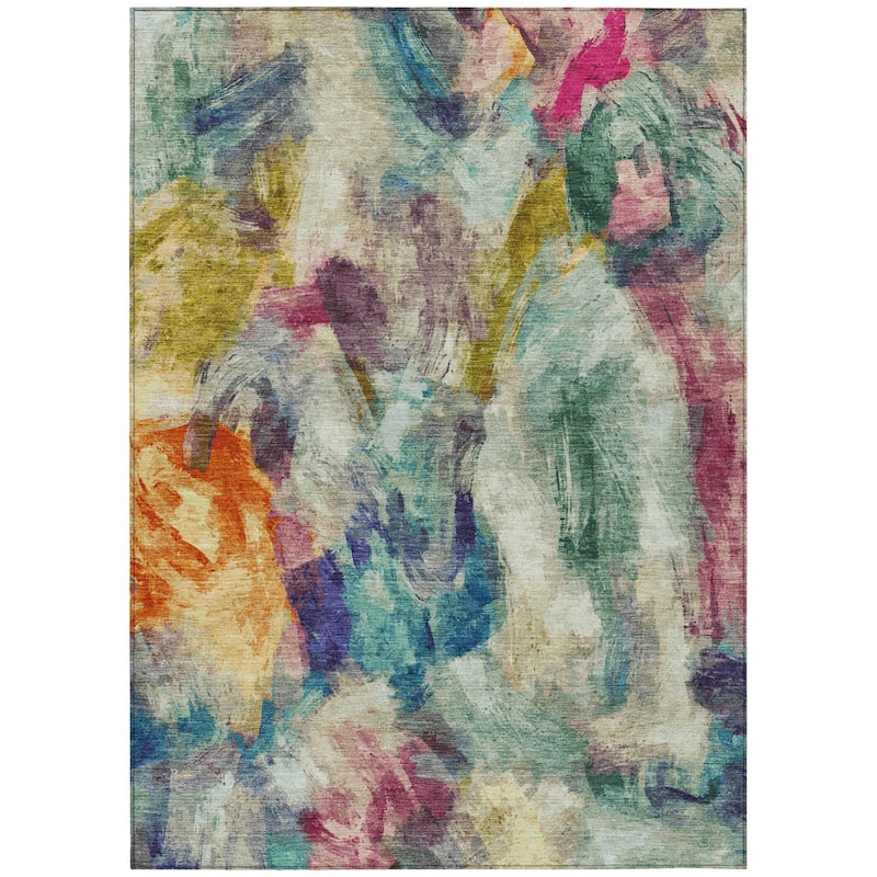 Machine Washable Indoor/Outdoor Modern Brushstrokes Chantille Rug