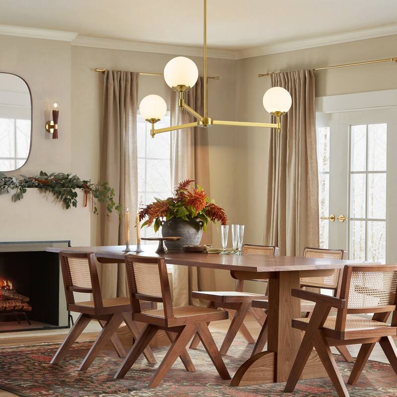 3-light Mid-Century Modern Gold/Black Sputnik Metal Frosted Glass Globe Chandelier for Dining/Living Room