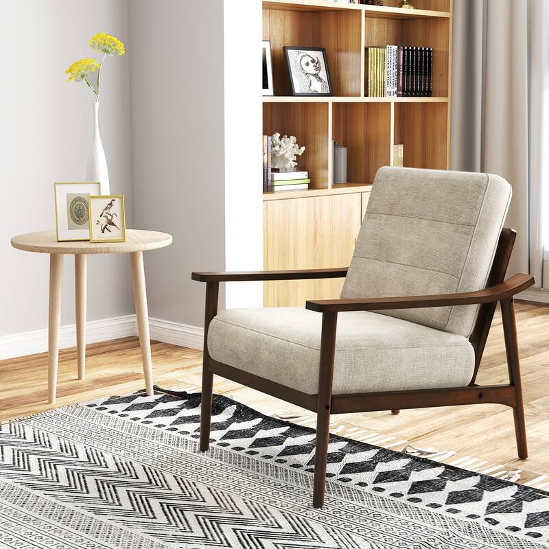 Gymax Modern Accent Chair Upholstered Leisure Armchair w/ Rubber Wood