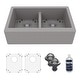 preview thumbnail 1 of 17, Karran Farmhouse Apron Front Quartz Double Bowl Kitchen Sink Kit Grey