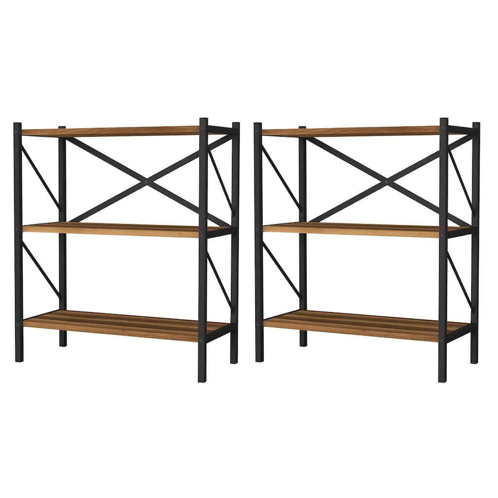 Gymax 2PCS 3-Tier Bookshelf Industrial Bookcase w/ Heavy-Duty Metal
