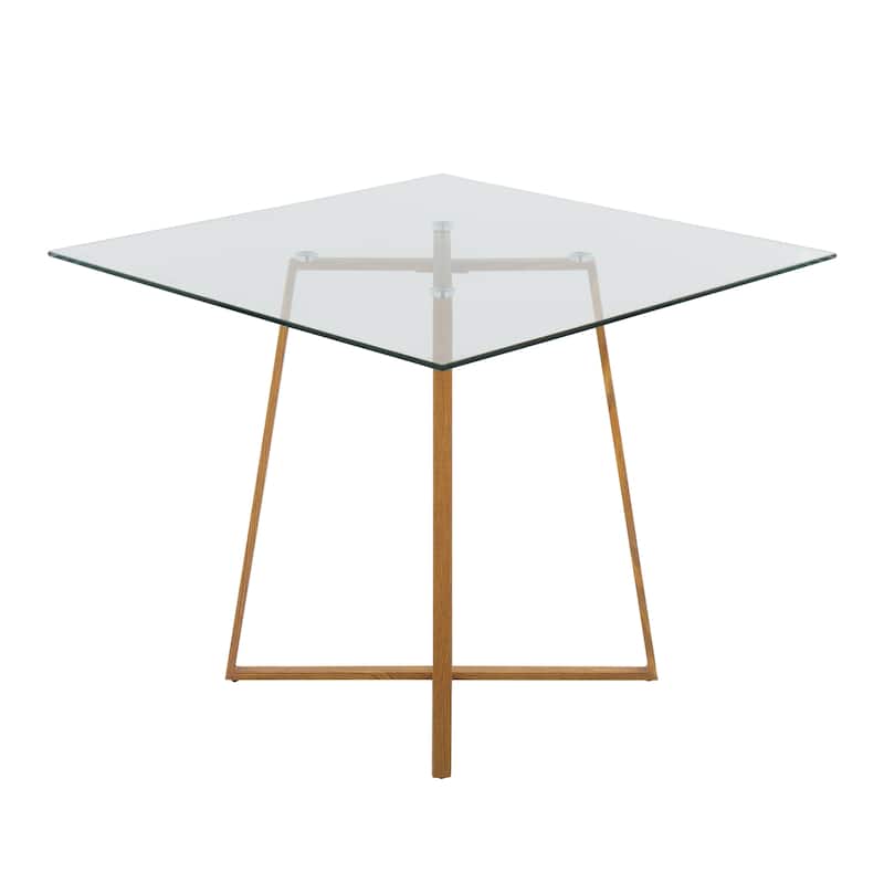 Silver Orchid Pugo Square Dining Table - Clear Glass & Natural Wood Printed Metal
