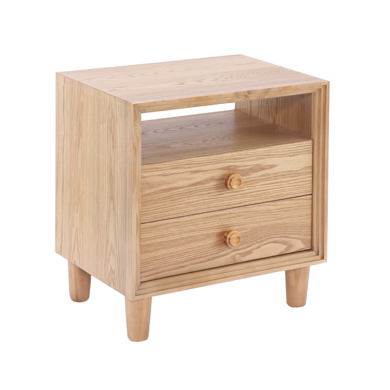 Christopher Knight Home - Modern Wood Nightstand with Open Shelf and 2 Drawers