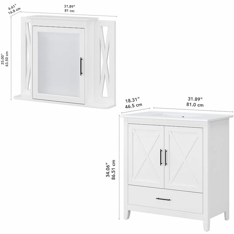 Key West 32W Bathroom Vanity Sink with Mirror by Bush Furniture