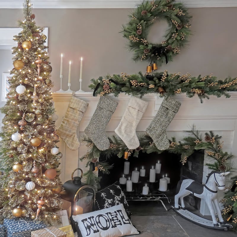 National Tree Company 22 in. HGTV Home Collection Dome Lantern, Christmas Themed Home Decor, Large, Black and Gold - 22 in