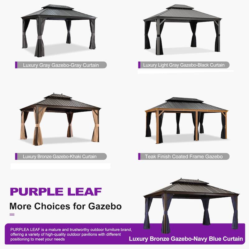 PURPLE LEAF Hardtop Aluminum Gazebo with Curtains and Netting, Double Roof Patio Gazebo