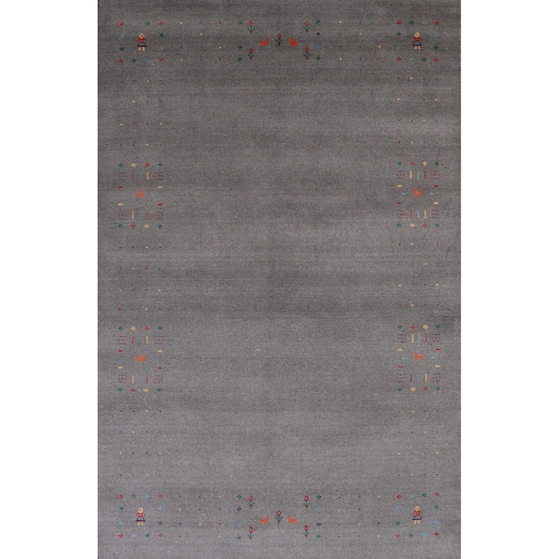 Hand Knotted Oriental 100% Wool Carpet Tribal Tribal Greys & Charcoal Gabbeh Area Rug - 8' 2'' X 5' 2''