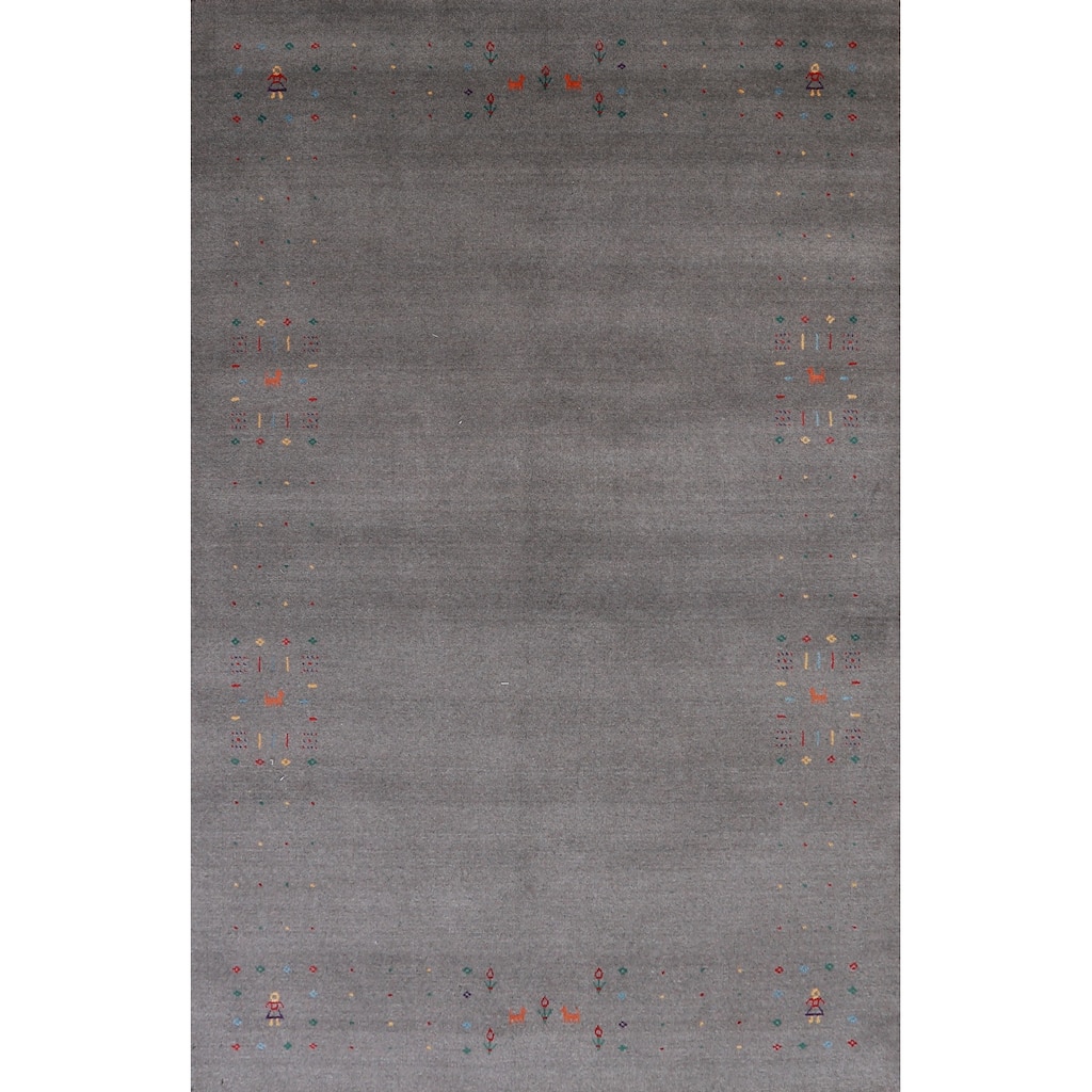 Hand Knotted Oriental 100% Wool Carpet Tribal Tribal Greys & Charcoal Gabbeh Area Rug - 8' 2'' X 5' 2''