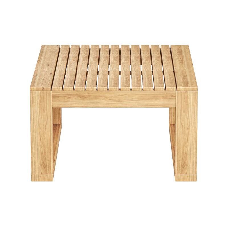 Outdoor 3 Piece Acacia Wood Patio Conversation Set for 4 People, L Shaped Deep Seat Sectional Sofa with Coffee Table and Ottoman