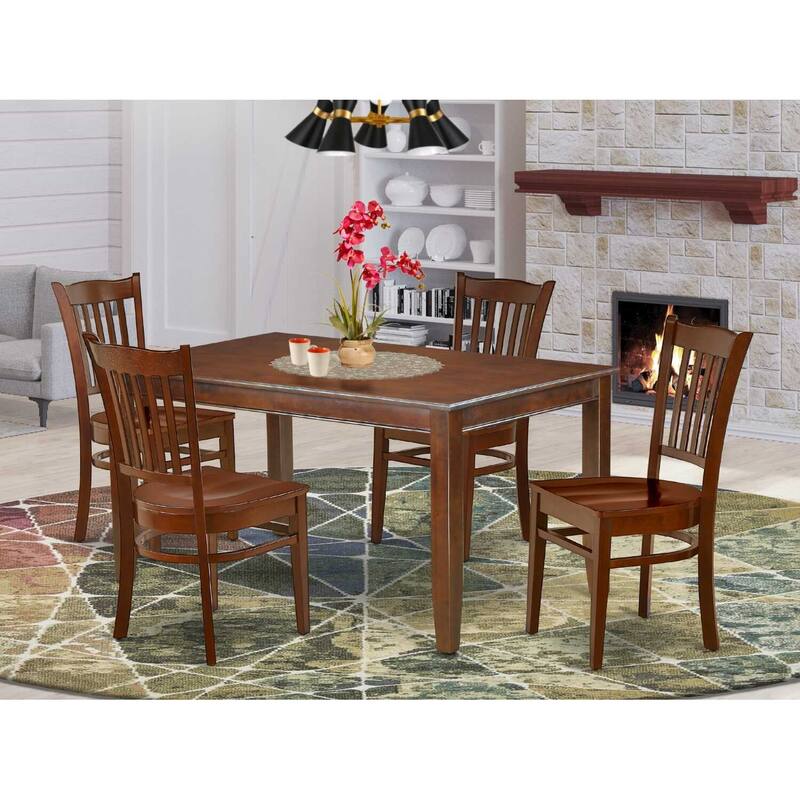Modern Dining Set 5 Piece - Rectangle Table & 4 Chairs - Mahogany Finish - Art Nouveau Design