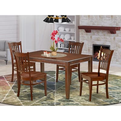 Modern Dining Set 5 Piece - Rectangle Table & 4 Chairs - Mahogany Finish - Art Nouveau Design