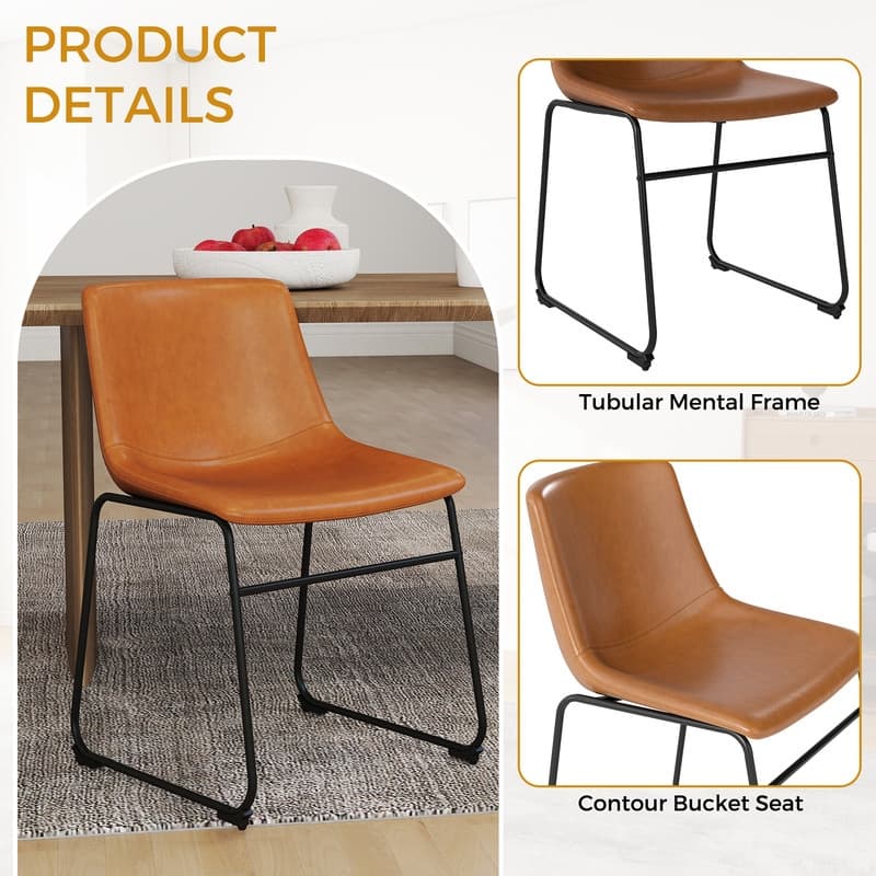 Elegant PU Leather Dining Chair with Iron Legs，Set of 2