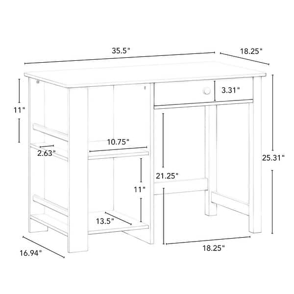 dimension image slide 1 of 2, RiverRidge Kids Desk and Chair Set with 2 Art Storage Cubbies, 2 Side Bookshelves, and 2 10" Floating Bookshelves- White