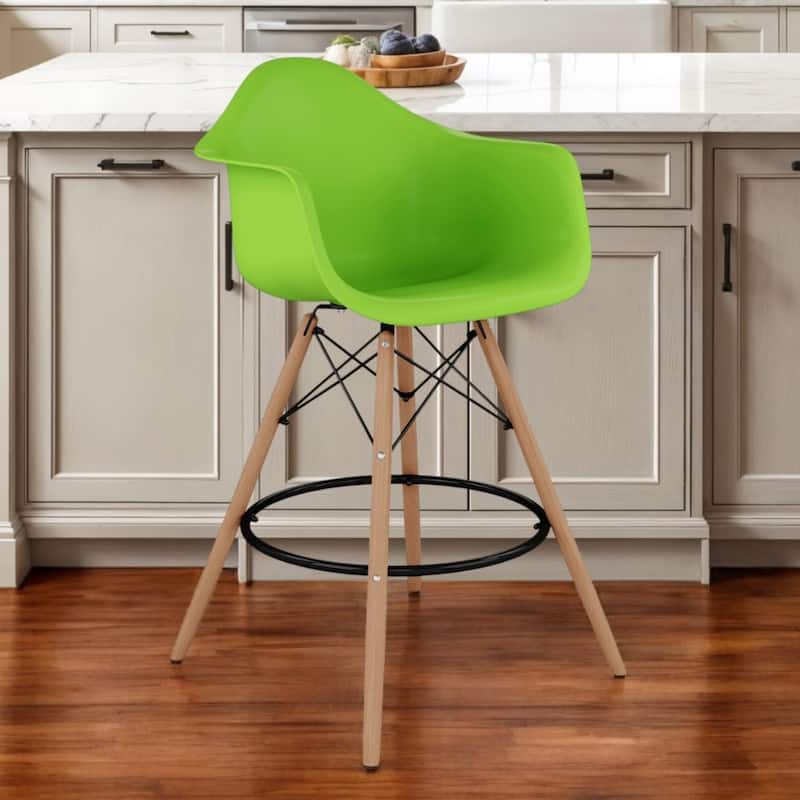 Wood Plastic Bucket Seat Counter Height Chair with Arms and Footrest - 19” x 23” x 47” (D x W x H)