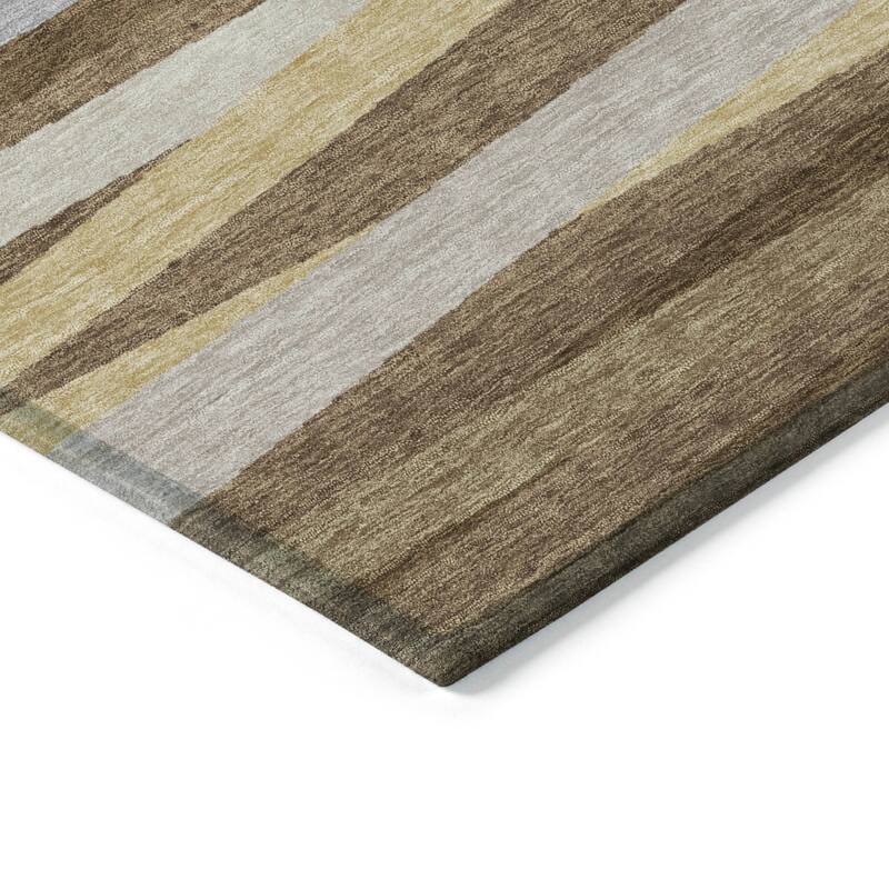 Machine Washable Indoor/ Outdoor Modern Stripes Chantille Rug
