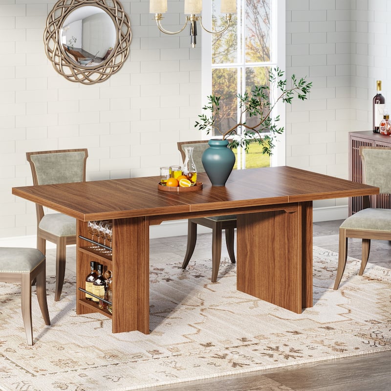 Farmhouse Dining Table for 6, 63-Inch Rectangular Wooden Kitchen Table with Storage - Brown