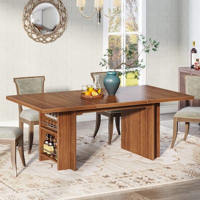 Farmhouse Dining Table for 6, 63-Inch Rectangular Wooden Kitchen Table with Storage