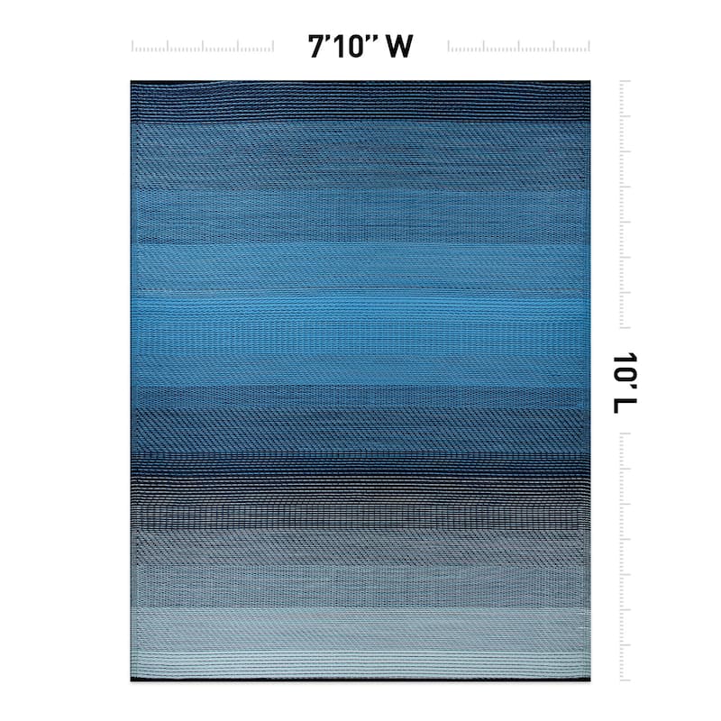 World Rug Gallery Contemporary Stripe Shade Geometric Reversible Recycled Plastic Outdoor Rugs