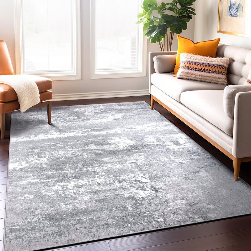 World Rug Gallery Distressed Abstract Watercolor Area Rug - 5' X 7' - Gray