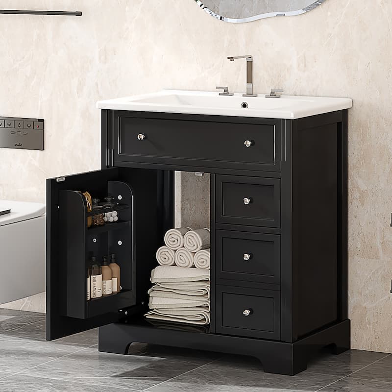 Vanity Cabinet for Bathroom with Sink Top, Door Rack and 2 Drawers