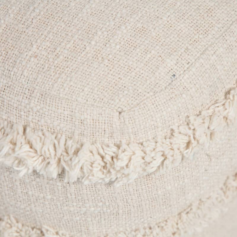 18" Beige Solid Texture and Striped Square Pouf Ottoman