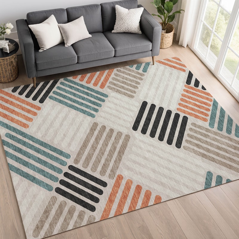 Machine Washable Indoor/ Outdoor Modern Weave Chantille Rug