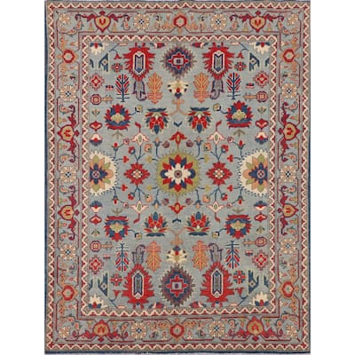 Kazak Area Rug Hand-Knotted Blue Oriental Wool Carpet - 4'9" x 6'5"
