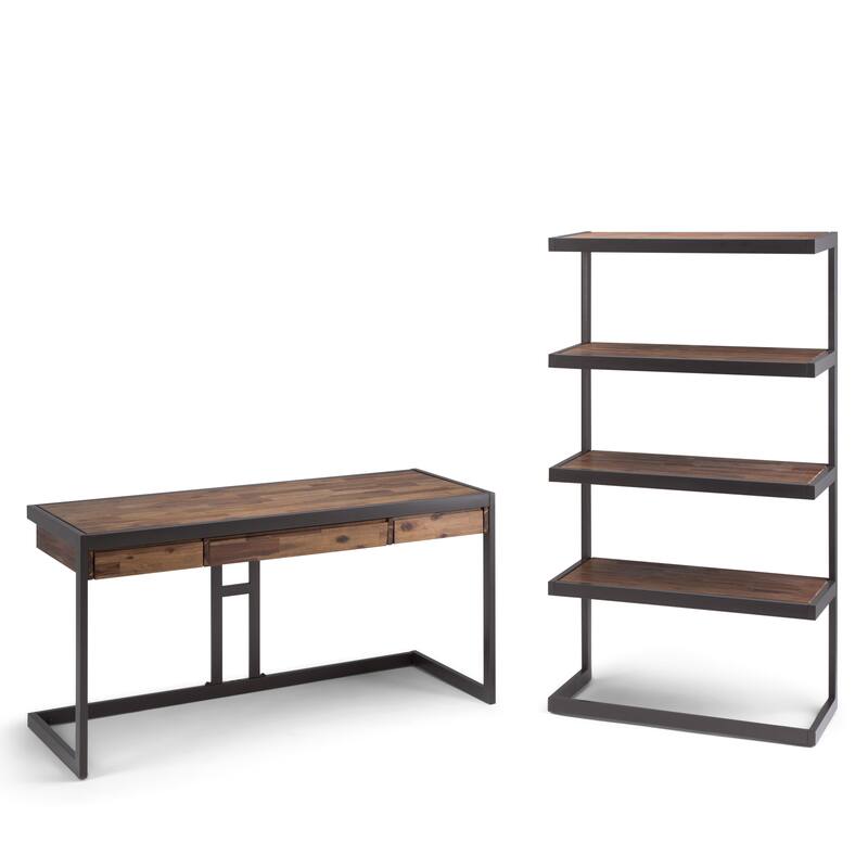 WYNDENHALL Cecilia SOLID ACACIA WOOD and Metal 66 inch x 36 inch Rectangle Industrial Bookcase - 36"w x 16.5"d x 66" h
