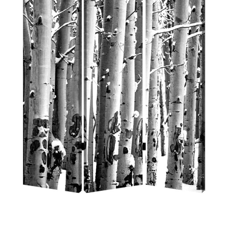 3 Panel Canvas Foldable Screen with Birch Print, Black and White - 6 x 12