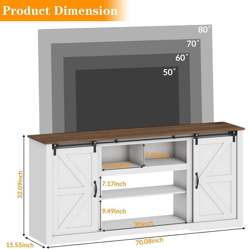 70" Farmhouse Large TV Stands, Entertainment Center with Sliding Doors - N/A