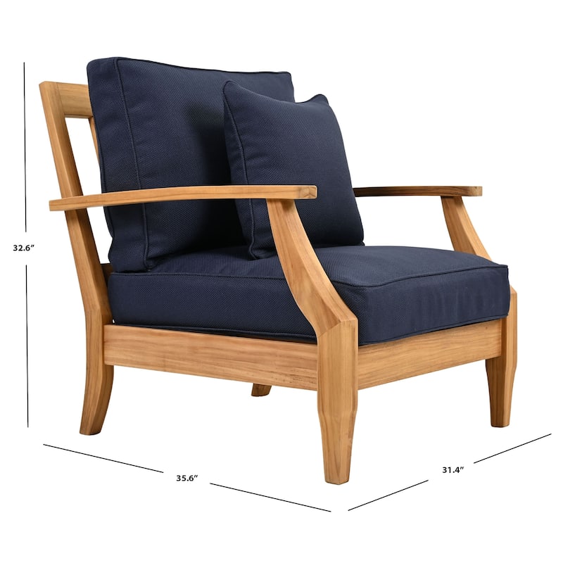 SAFAVIEH Couture Freida Wood Patio Arm Chair - 31.4" W x 35.6" L x 32.6" H - 31"W x 36"D x 33"H