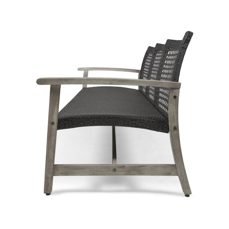Outdoor Acacia Wood Wicker 3 Seater Sofa, Patio Furniture Conversation Set for Backyard