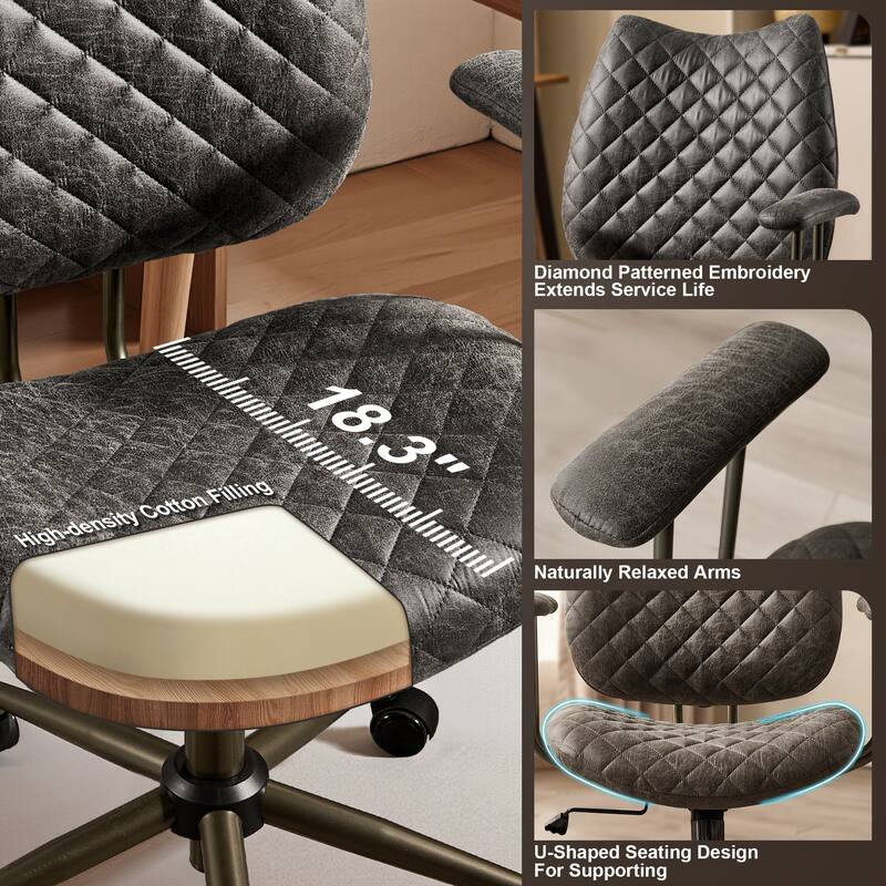 HOOOWOOO Mid-Century Leather Ergonomic Office Chair Adjustable Swivel Task Chair