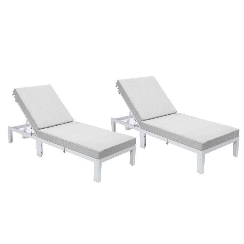 Chelsea Adjustable Chaise Lounge with UV-Resistant Frame, Removable Washable Cushions, Non-Slip Feet (Set of 2) - Light Grey