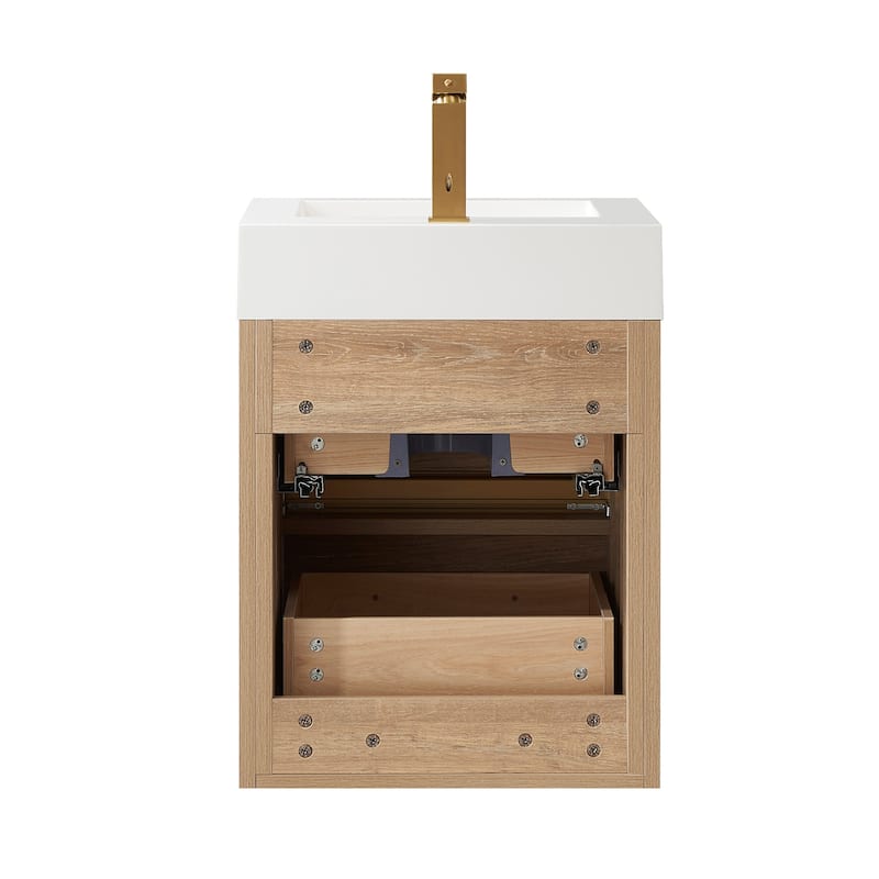 Palencia Single Floating Vanity with White Sink Top without Mirror - 18in.