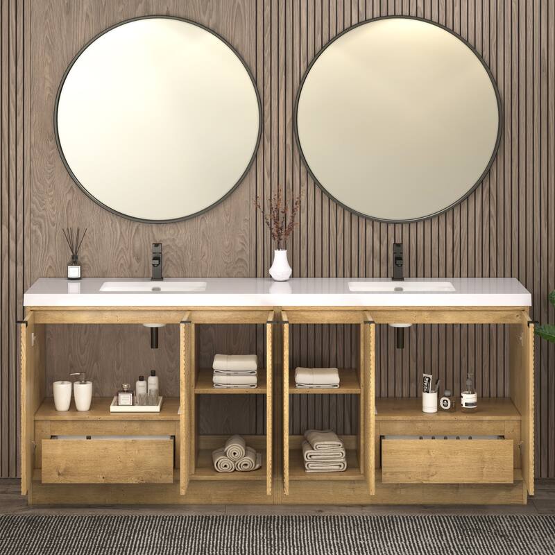 Milano 84" Freestanding Bathroom Vanity with Double White Sink